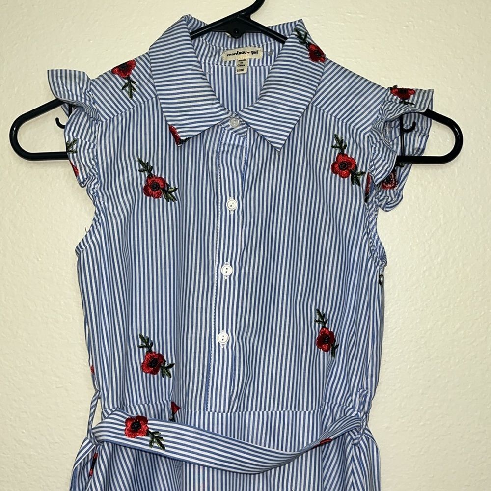 Monteau girl Sz 10(M) Stripped with Floral Embroidery Belted Shirt Dress NWOT - Picture 6 of 10